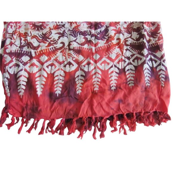 Bali Long Scarf with Autumn Colors and Leaf Designs - Picture 7 of 12